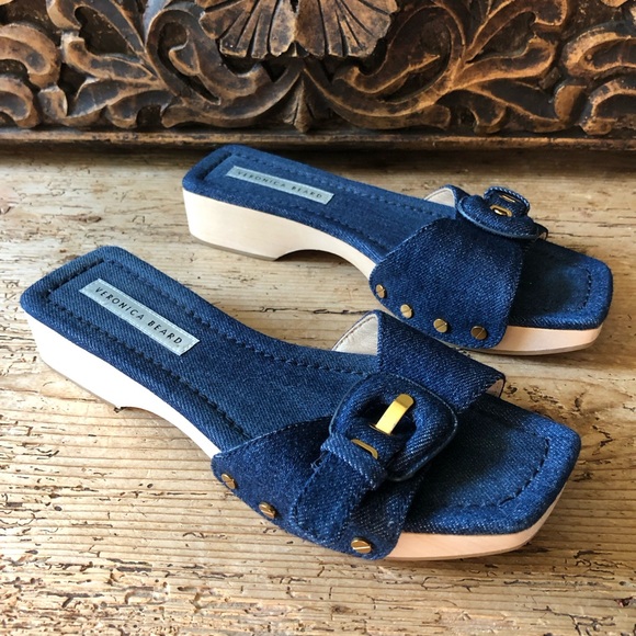 New NWOT Veronica Beard Davina Denim Wooden Heel Clog Sandals Eclipse 6M $330 - Picture 11 of 15